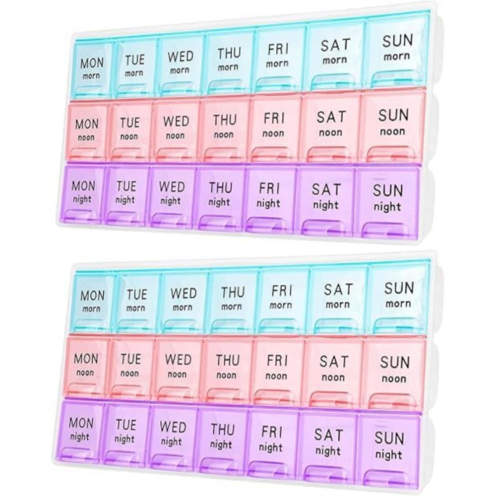 Large Weekly Pill Organizer 3 Times A Day,Travel Pill Cases Moisture-Proof 7 Day Pill Contaner, Portable for Pills Vitamin Fish Oil Supplements,Medicine Organizer2Pack