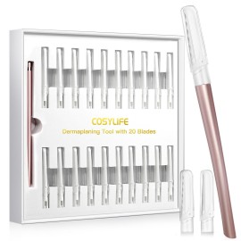 Dermaplaning Tool for Face Exfoliation, with 20 Replaceable Blades, Facial Shaver/Eyebrow Razor, Peach Fuzz Removal Eyebrow Shaper for Women, Easy to Use Dermaplaner Help Exfoliate and Smooth Skin