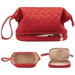 Abiudeng Large Makeup Bag for Women,Travel Makeup Organizer with Brush Holder, Dopp Kit Essentials,Waterproof Checkered Cosmetic Bag for Traveling,Multi Compartment,Cute,Spacious Capacity-red
