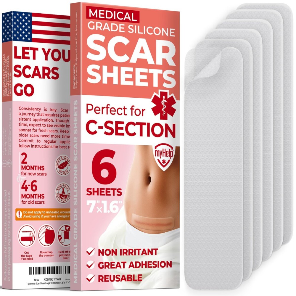 Medical Grade Silicone Scar Sheets - Transparent - 6pk (7x1.6) - Visible Difference on C-Section Scars - Reusable Silicone Sheets for Scars - Easy to Use C Section Scar Silicone Strips