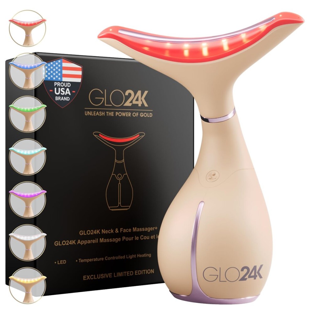 GLO24K 7 Color Beauty Device - Triple LED Action & Vibration Technology Facial and Neck Massager