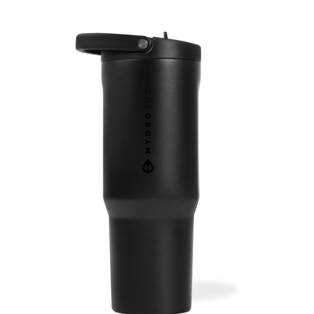 HydroJug Sport - Stainless Steel Tumbler with Straw, Vacuum Insulated, 32oz Leakproof Water Bottle, Ergonomic Design, Reusable, Dishwasher Safe, Rubber Base, Durable for Gym or Outdoors, Black