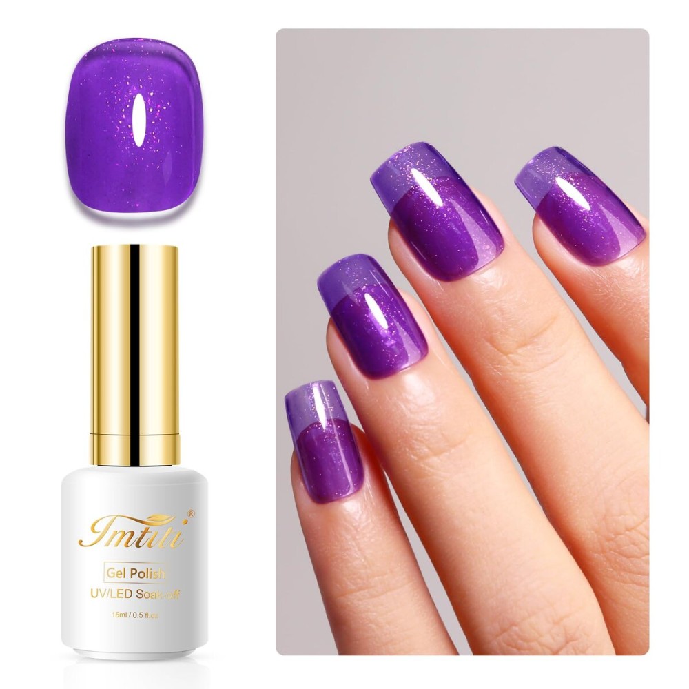 Imtiti Glitter Gel Nail Polish, 0.5 Fl Oz Deep Purple Iridescent Glitter Gel Polish Soak Off LED UV Shimmer Sparkle DIY Art Starter Manicure Salon