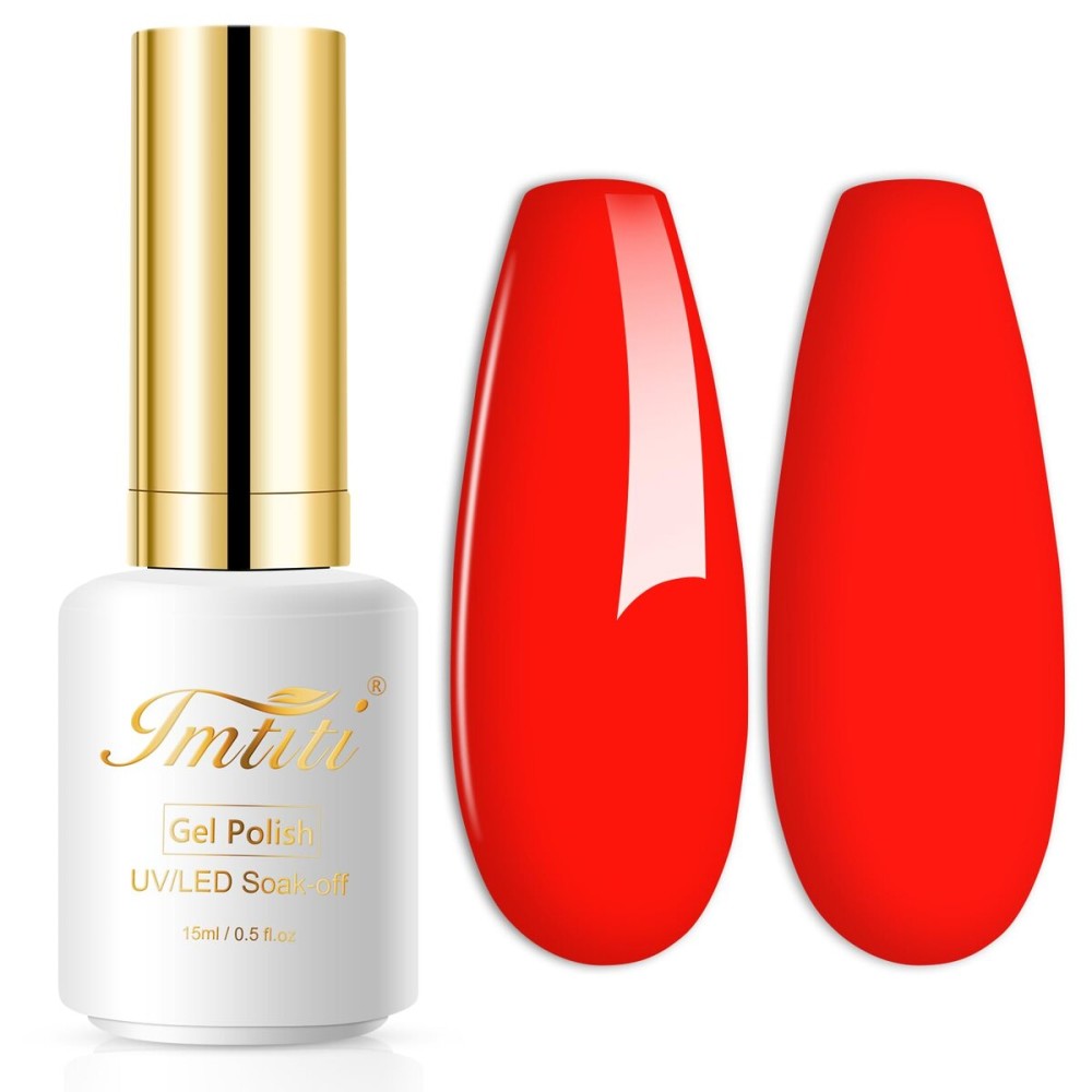 Imtiti Neon Red Gel Nail Polish, 0.5 Fl Oz Bright Red Gel Polish Soak Off Spring Summer DIY Nail Art Starter Manicure Salon