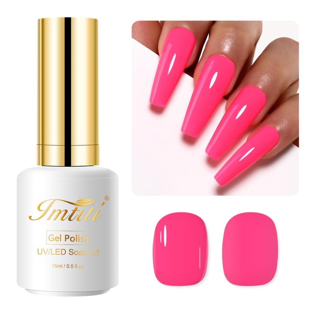 Imtiti Pink Gel Nail Polish, 0.5 Fl Oz Neon Pink Gel Polish Soak Off LED UV Spring Summer DIY Nail Art Starter Manicure Salon