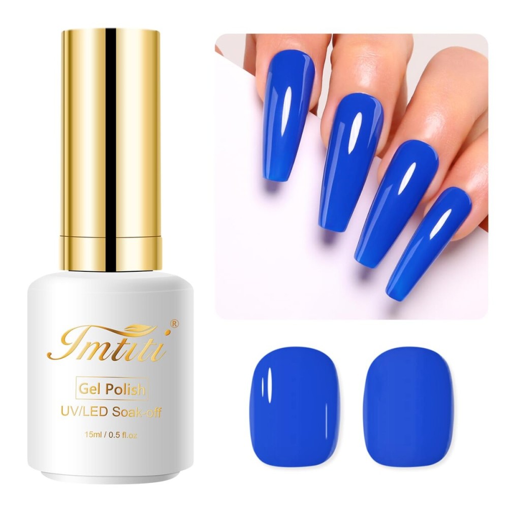 Imtiti Blue Gel Nail Polish, 0.5 Fl Oz Deep Blue Gel Polish Soak Off LED UV Spring Summer DIY Nail Art Starter Manicure Salon