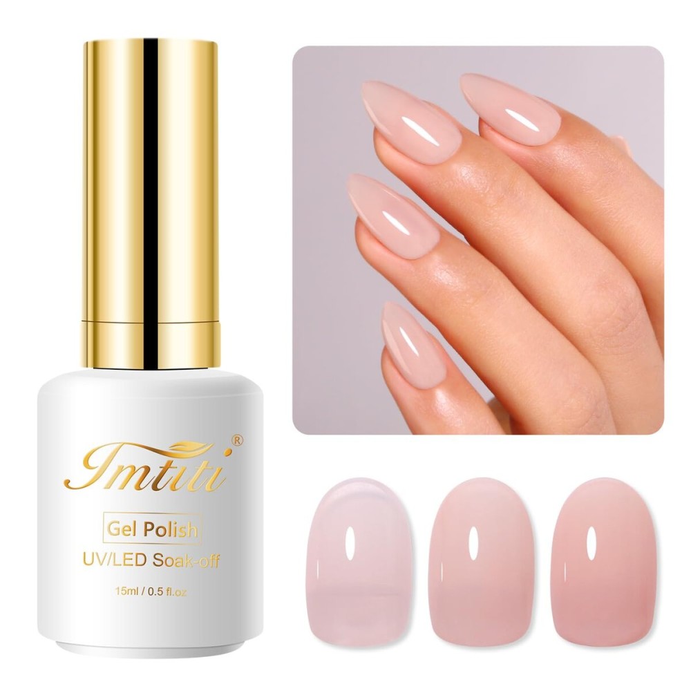 Imtiti Jelly Gel Nail Polish, 0.5 Fl Oz Nude Natural Sheer Jelly Gel Polish Soak Off LED UV Translucent DIY Nail Art Starter Manicure Salon