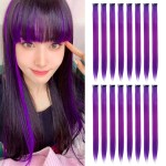 KGBFASS Purple Clip in on Colored Hair Extensions 20inch One Color Clip on Hairpieces Long Straight Halloween Cosplay Christmas Party Highlights Synthetic Colorful Hair for Women Girls 16Pcs