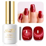 Imtiti Cat Eye Gel Nail Polish, 15ml Blood Red Crystal Glitter Cat Eye Magnetic Gel Nail Polish With Magnet, Holographic Galaxy Sparkly Soak Off UV Led Manicure Nail Salon Kit