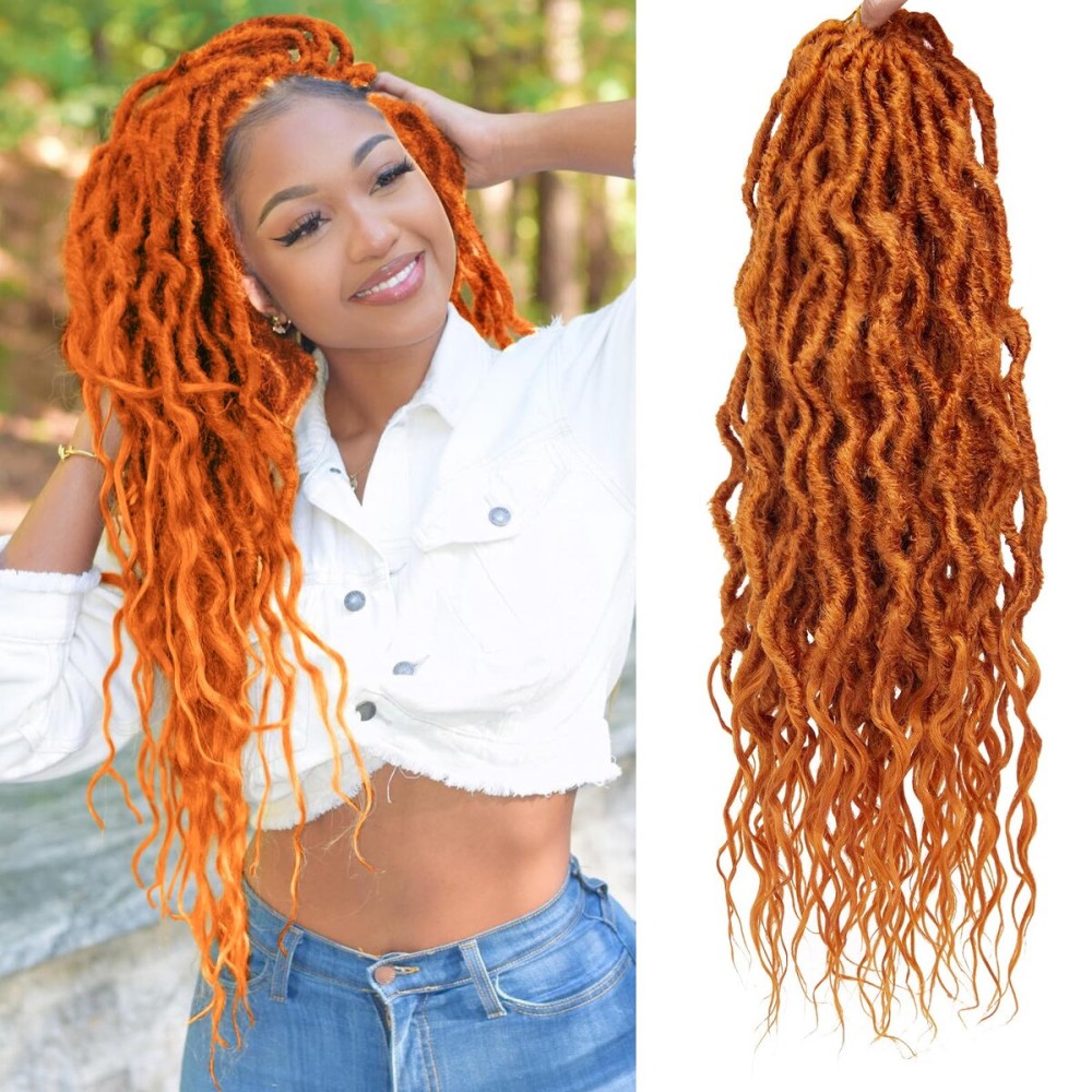 Faux Locs Crochet Hair 24Inch Crochet Locs, 6Packs Boho Faux Locs With Curly Ends Synthetic Loc Crochet Hair for Black Women(Orange, 24\'\')