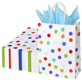 BLEWINDZ 32Pcs Rainbow Small Gift Bags Bulk with 32Pcs Tissue Paper - Colorful Polka Dots Goodie Bags with Handles for Party Favors, Kids Birthday, Baby Shower, Wedding, Shoppings