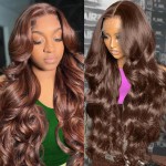 JTMMP 200 Density Chocolate Brown Lace Front Wigs Human Hair 22 Inch Body Frontal Wigs Human Hair Pre Plucked with Baby Hair 13x6 HD Transparent Lace Glueless Wigs Human Hair