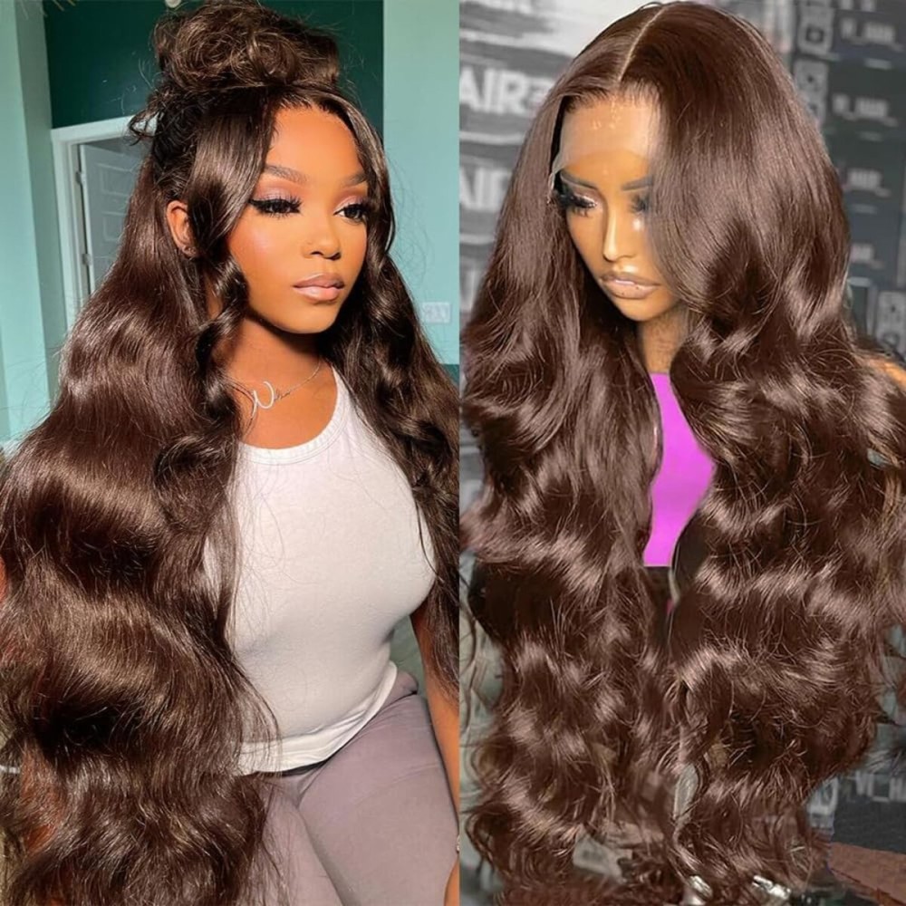 JTMMP Chocolate Brown 13x6 Lace Front Wigs Human Hair 200% Density Body Wave Lace Front Wigs Human Hair 26 Inch HD Transparent Brazilian Virgin Frontal Wigs Human Hair Pre Plucked