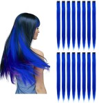 KGBFASS 16Pcs Blue Clip in Colored Hair Extensions 22inch Long Straight Party Highlights Colorful Hair Extension One Color Clip on Hairpieces for Women Girls