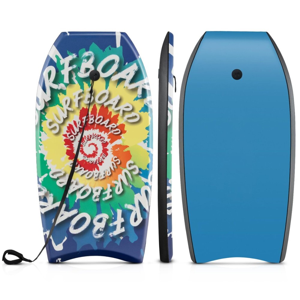 Goplus 41\'\'/37\'\'/33\'\' Lightweight Body Board for Beach, Surf Board with EPS Core, XPE Deck, HDPE Slick Bottom, Wrist Leash, Bodyboard for Kids Adults Surfing (Rainbow Vortex, 33 Inches)