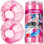 LEOBRO Disposable Shower Caps, 100PCS Large Shower Cap, Plastic Shower Caps for Women Disposable, Thick Plastic Caps for Hair Treatment, Large Size 19.3 INCH, Pink