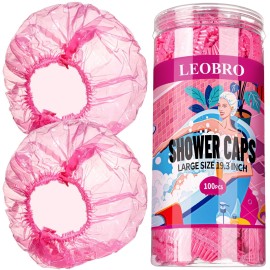 LEOBRO Disposable Shower Caps, 100PCS Large Shower Cap, Plastic Shower Caps for Women Disposable, Thick Plastic Caps for Hair Treatment, Large Size 19.3 INCH, Pink
