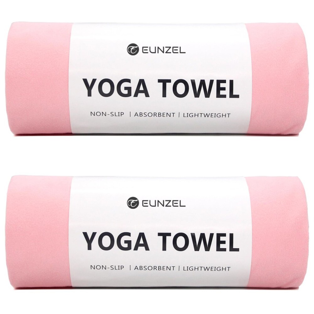 Eunzel 2 Pack Hot Yoga Towel Non Slip Yoga Mat Towel Non-Slip Sweat Absorbent Microfiber Towel for Hot Yoga, Pilates and Workout 72 x 26.5, Pink