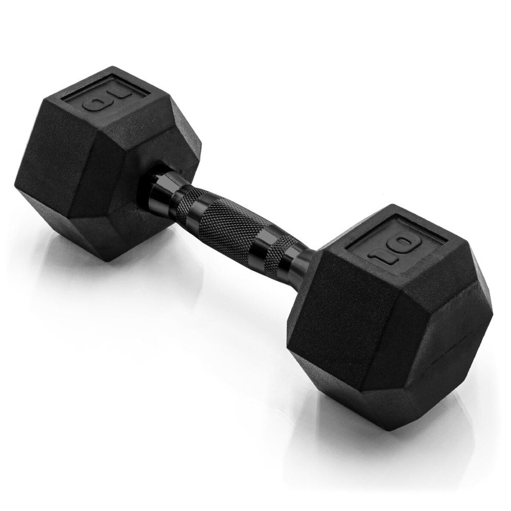 CAP Barbell 10 LB Rubber Coated Hex Dumbbell Hand Weight - Single | Black Handle