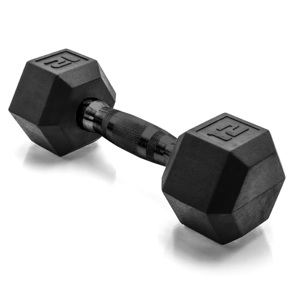 CAP Barbell 12 LB Rubber Coated Hex Dumbbell Hand Weight - Single | Black Handle