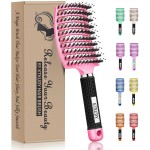 KTKUDY Detangling Brush Boar Bristles Hairbrush Make Hair Shiny & Healthier Curved and Vented Detangler Brush for Women Men Kids Wet & Dry Hair (Pink)