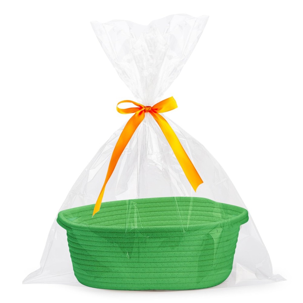 Pro Goleem Small Woven Basket with Gift Bags and Ribbons Durable Baskets for Gifts Empty Small Rope Basket for Storage 12X 8 X 5 Baby Toy Basket with Handles, Grass Green