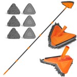 JEHONN Wall Mop with Long Handle 80 inches, Upgraded 180 Collapsible Baseboard Cleaner Tool with Squeegee, Ceiling Duster with 3 Microfiber and 3 Chenille Pads for Cleaning Window, Cabinet (Orange)