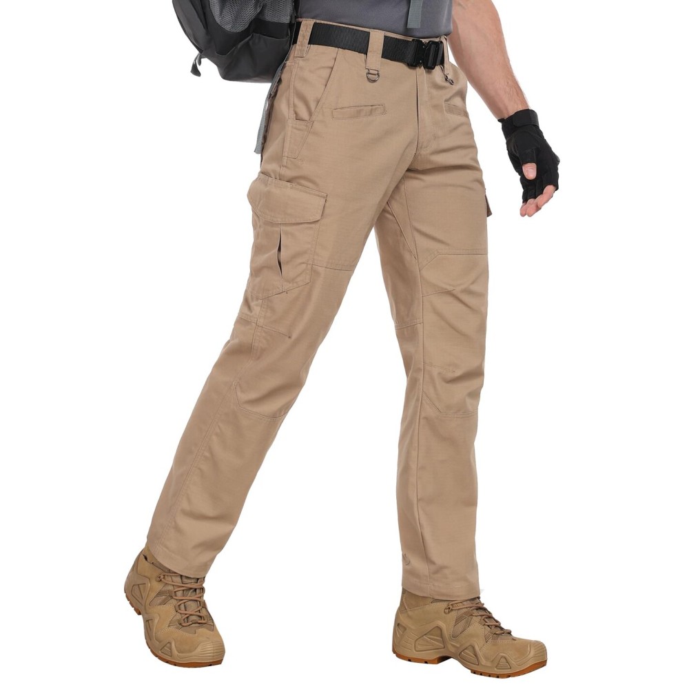 Zoofly Mens Tactical Pants Elastic Waist Water Proof Cargo Work Pants for Men Ripstop Army Cargo Pants with Pockets Khaki 44W*32L