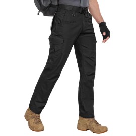 Zoofly Mens Cargo Pants with Pockets Water Proof Work Pants for Men Ripstop Outdoor Hiking Pants Elastic Waist Black 44W*30L
