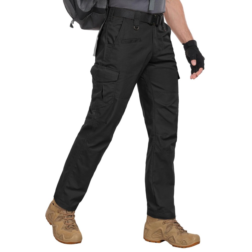 Zoofly Mens Work Pants with Pockets Water Resistant Cargo Pants for Men Elastic Waist Climbing Hiking Pants Ripstop Black 44W*32L