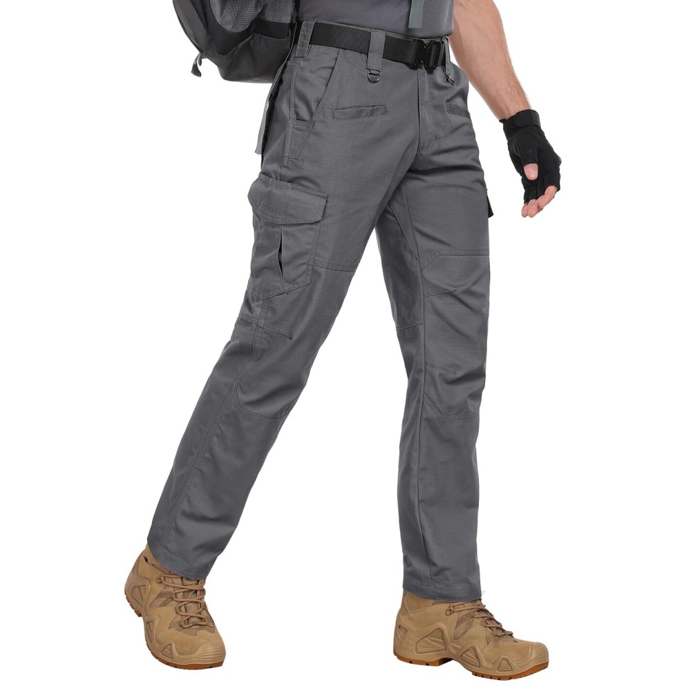 Zoofly Mens Cargo Pants with Pockets Water Proof Work Pants for Men Ripstop Outdoor Hiking Pants Elastic Waist Grey 42W*30L