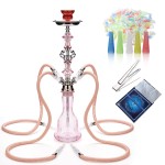 Hookah Set With Everything 4 Hose - GRENAOH 22 Premium Hookah Shisha set with Everything Glass Vase, Ceramic Bowl and Coal Tongs Ashtray (4-Pink)
