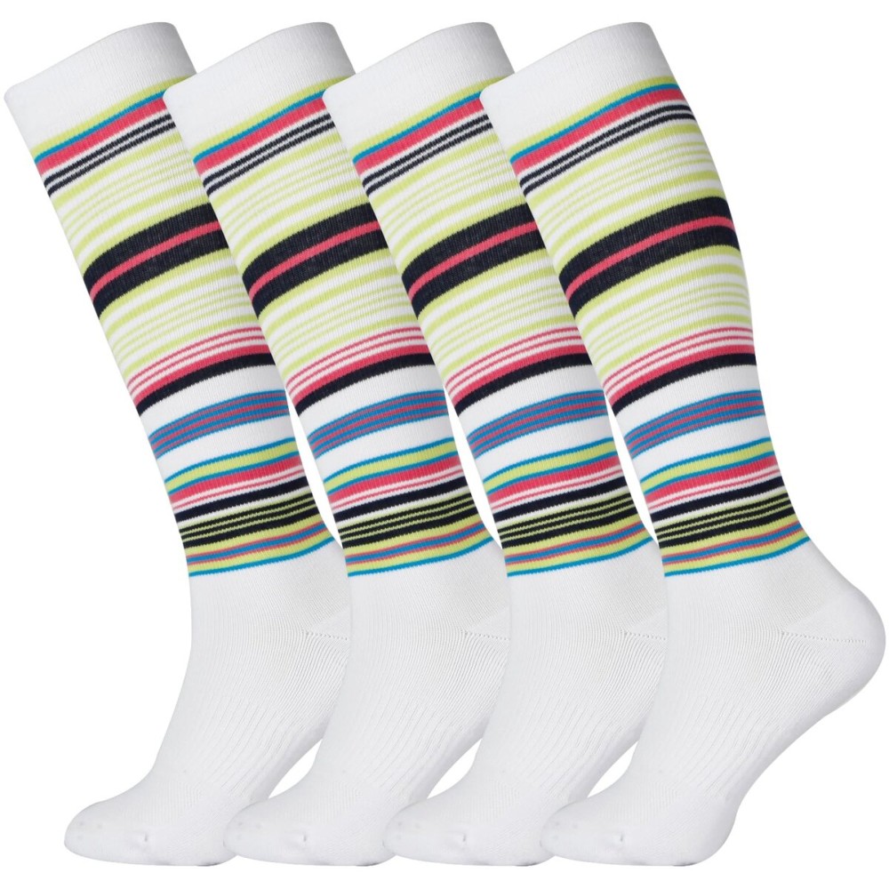 +MD 4 Pairs Compression Socks (15-20mmHg) for Women & Men - Cushion Knee High Socks for Running, Medical, Athletic, Nurses, Travels, Edema, Anti-DVT, Varicose Veins, Shin Splints 4NewWhite 9-11