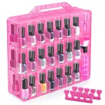DreamGenius Nail Polish Organizer Case for 48 Bottles with 2 Nail Separators, Double Side Gel Nail Polish Holder with Adjustable Dividers, Pink