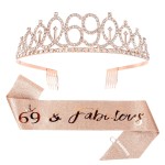 CIEHER 69 & Fabulous Birthday Set: Crown, Sash, Pearl Pin - 69th Birthday Decorations & Gifts for Women