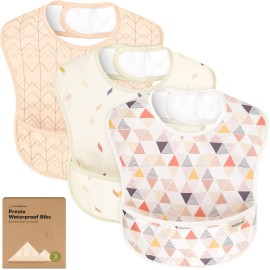 3-Pack Waterproof Baby Bibs for Eating - Lightweight Toddler Feeding Bibs with Large Food Catcher, Mess Proof, Food-Grade Baby Eating Essentials, Easy to Put On & Clean (Prism)
