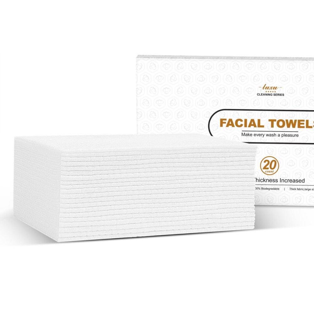 Disposable Face Towel,Biodegradable Facial Towels 9.89.8,20 Count Extra Thick Soft Large Travel Clean Facial Towels Plant Fiber Facial Washcloth Dry Wipes for Sensitive Skin,Travel,Makeup Remover