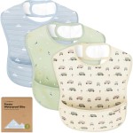 3-Pack Waterproof Baby Bibs for Eating - Lightweight Toddler Feeding Bibs with Large Food Catcher, Mess Proof, Food-Grade Baby Eating Essentials, Easy to Put On & Clean (Vessels)
