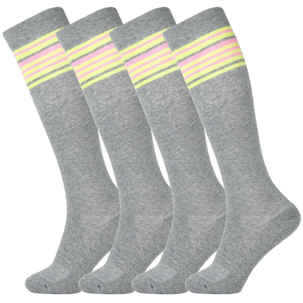 +MD 4 Pairs Compression Socks (15-20mmHg) for Women & Men - Cushion Knee High Socks for Running, Medical, Athletic, Nurses, Travels, Edema, Anti-DVT, Varicose Veins, Shin Splints 4DKGrey 9-11