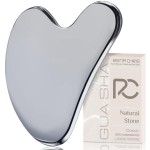 Rena Chris Gua Sha Facial Tools: Natural Terahertz Guasha Tool for Face Acupuncture Therapy, Facial Massager for Jawline Sculpting and Puffiness Reducing (Silver-Gray)
