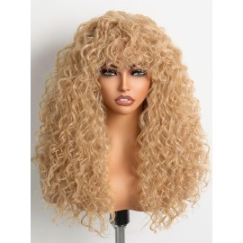 GORGIUS Veralux Blend Human Hair Shaggy Haircuts Golden Blonde Wig with Bangs Curly Wig with Bangs Crafted with Style-Archive Premium Fiber Realistic Look with True Scalp