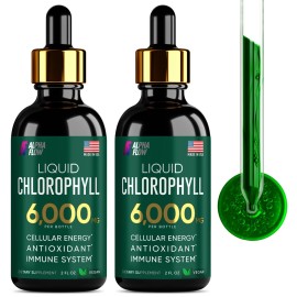 [2 Pack] Chlorophyll Liquid Drops 6000MG - Natural Liquid Chlorophyll Drops for Detox, Energy, Skin - Internal Deodorant - Vegan Chlorophyll Liquid Drops for Kids & Adults - US-made, Non-GMO - 4 Fl Oz