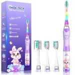 Kids Electric Toothbrush with Timer Toddler Toothbrush Age 2-4-8-12 Girls Electric Toothbrush Rainbow LED Light Up Vibrating Toothbrush Battery Operated Childrens Sonic Tooth Brush (Rabbit Purple)