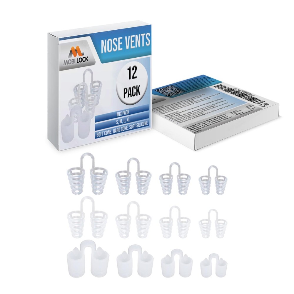 Nose Vent Sinus Relief (Pack of 12 Various Types and Sizes) - A Simple Solution for Nasal Snorers - Reusable Snoring Device to Enjoy a Peaceful Night\'s Sleep - by Mobi Lock