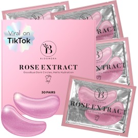 BLOOMORA Rose Under Eye Patches (30 Pairs) - Under Eye Mask for Appearance of Dark Circles - For Puffy Eyes Smoothing - Skincare Mask