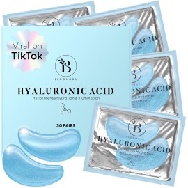 BLOOMORA Hyaluronic Acid Under Eye Patches (30 Pairs) - For Dark Circles & Puffiness - Hydrating Eye Mask for Care