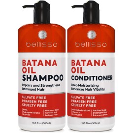 Batana Oil Shampoo and Conditioner Set - Thickening Hair Products for Women and Men - For Strengthening and Volumizing Fine and Thinning Hair - Sulfate Free with Biotin and Keratin for a Fuller Look