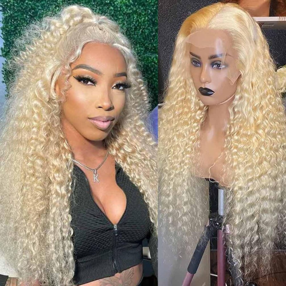 WPPIKK 613 Lace Front Wig Human Hair 180 Density Blonde Wig Human Hair Wet and Wavy Wigs for Black Women Glueless HD Lace Frontal Wigs (22 Inch)