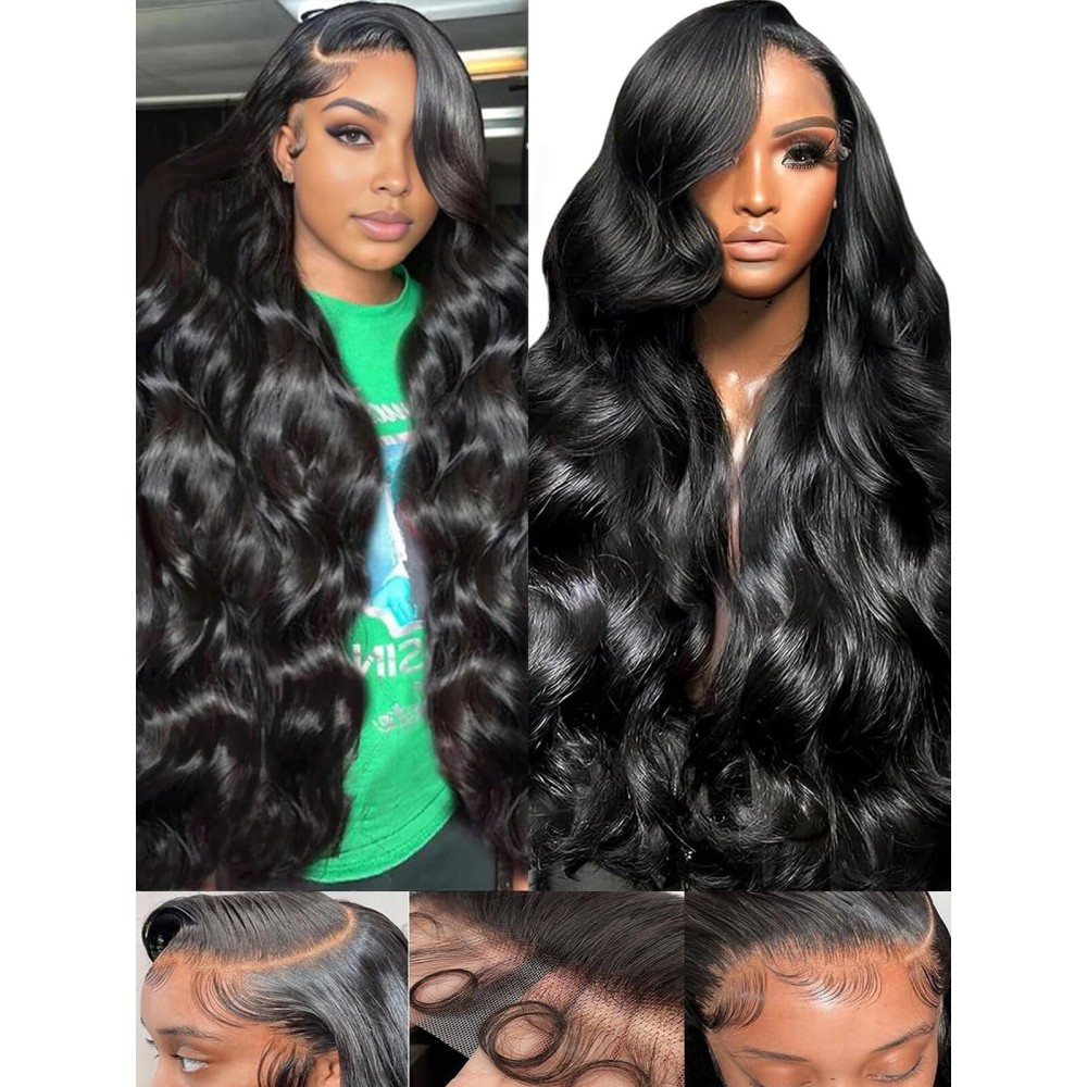 Fongly 28 Inch 13x6 Lace Front Wigs Human Hair Pre Plucked 200 Density HD Transparent Front Wigs Human Hair Glueless Wigs Human Hair With Baby Hair for Women Natural Black