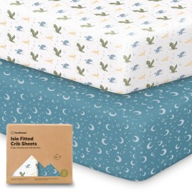 KeaBabies 2-Pack Baby Crib Sheets for Boys, Girls - 52x28 Viscose Derived from Bamboo Toddler Bed Sheets Neutral, Fitted Crib Mattress Cover for Standard Baby Bedding, Soft & Cozy (Dragon Tale)